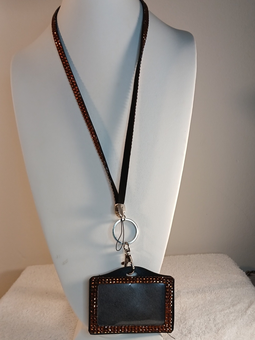 Black and Brown Beaded Lanyard ID Holder - Unbranded